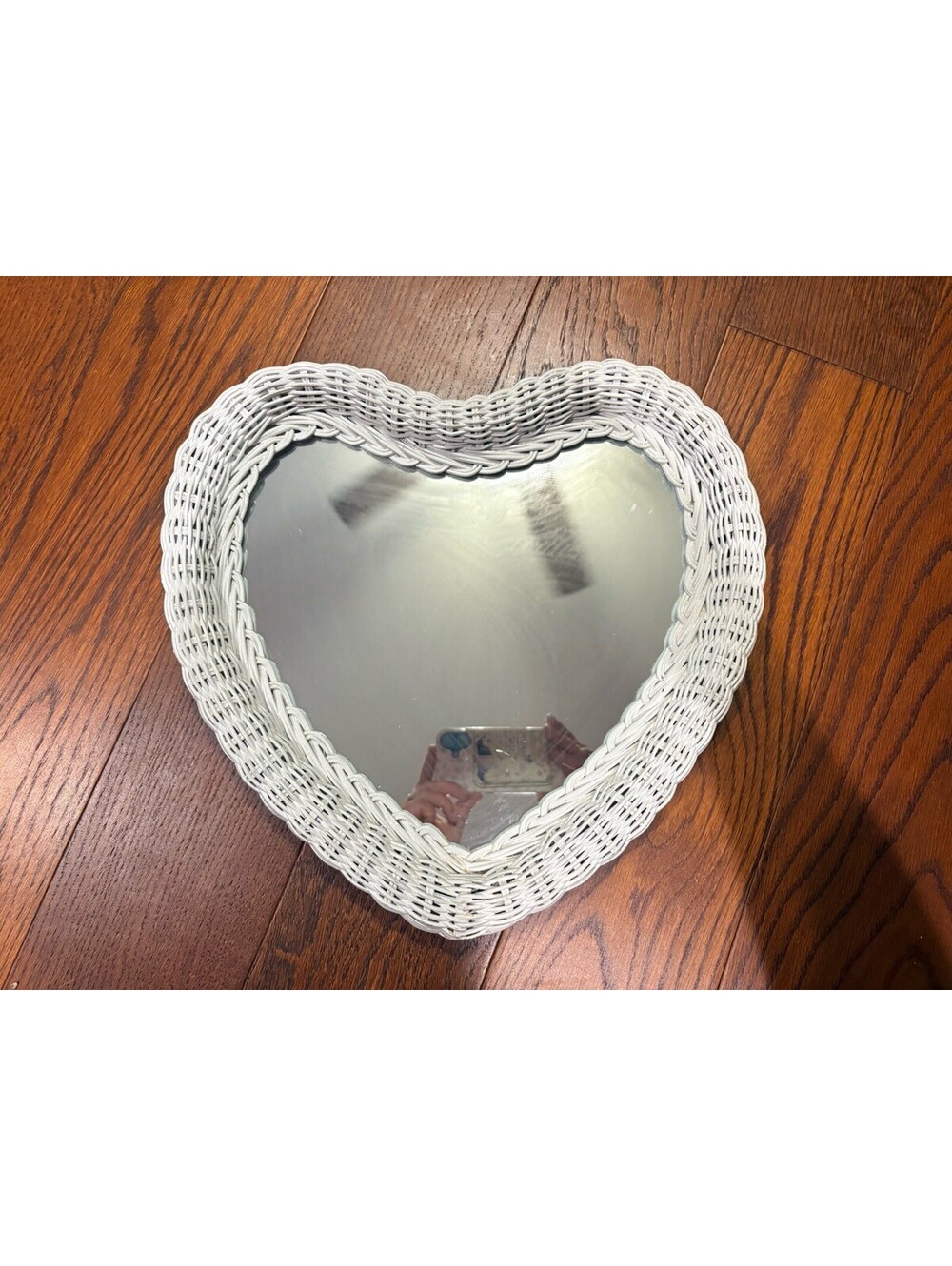Vintage Mirror - White Wicker Heart Shaped Shabby Chic Boho